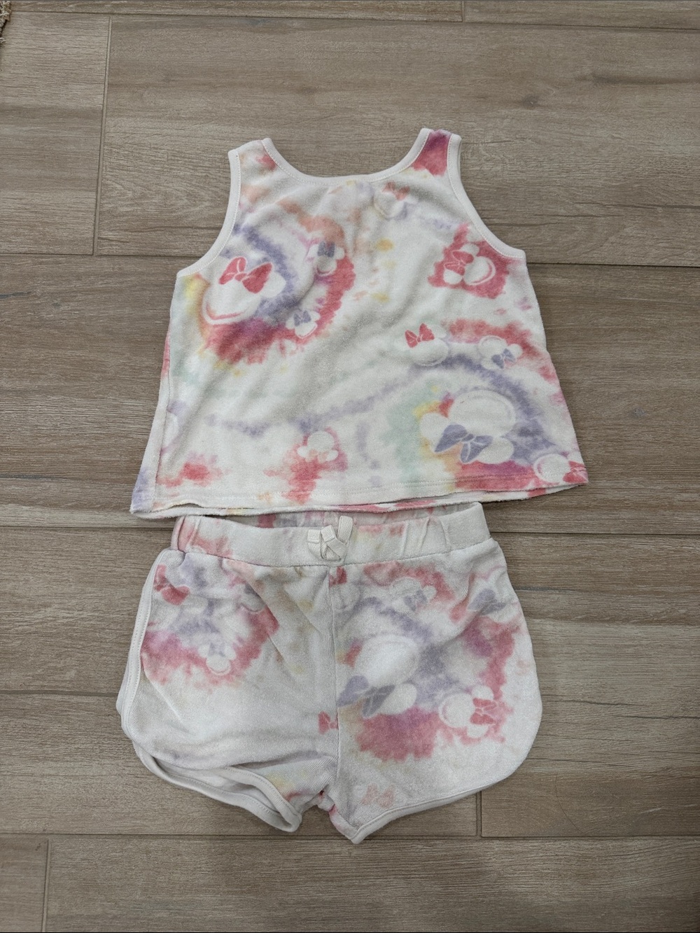 Girls White Tie-Dye Minnie Mouse Tank & Shorts Pajama Set